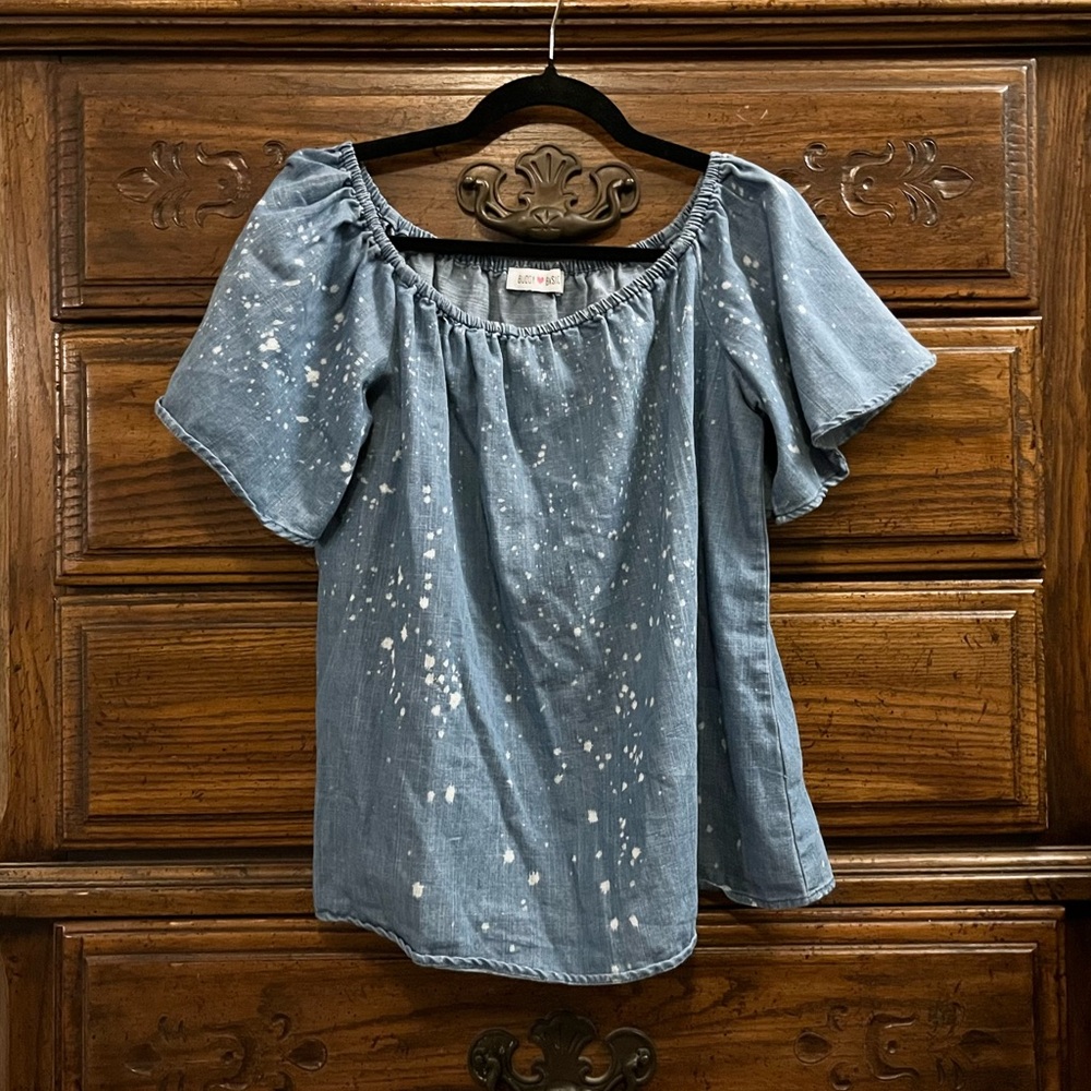 Buddy Basics Denim Blue Off-Shoulder Blouse